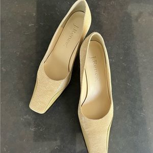 JRenee beige heels in leather and suede. Size 8.5. Worn once to wedding